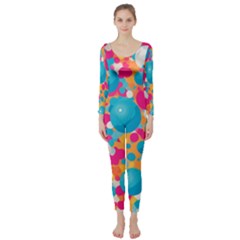 Circles Art Seamless Repeat Bright Colors Colorful Long Sleeve Catsuit