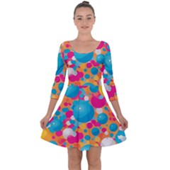 Circles Art Seamless Repeat Bright Colors Colorful Quarter Sleeve Skater Dress