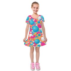 Circles Art Seamless Repeat Bright Colors Colorful Kids  Short Sleeve Velvet Dress
