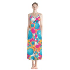 Circles Art Seamless Repeat Bright Colors Colorful Button Up Chiffon Maxi Dress