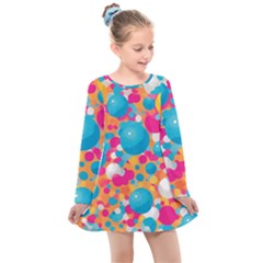 Circles Art Seamless Repeat Bright Colors Colorful Kids  Long Sleeve Dress by Maspions