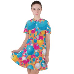 Circles Art Seamless Repeat Bright Colors Colorful Short Sleeve Shoulder Cut Out Dress 