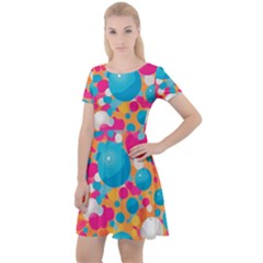 Circles Art Seamless Repeat Bright Colors Colorful Cap Sleeve Velour Dress 