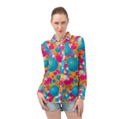 Circles Art Seamless Repeat Bright Colors Colorful Long Sleeve Chiffon Shirt