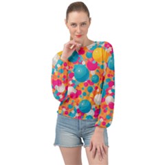 Circles Art Seamless Repeat Bright Colors Colorful Banded Bottom Chiffon Top