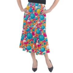 Circles Art Seamless Repeat Bright Colors Colorful Midi Mermaid Skirt
