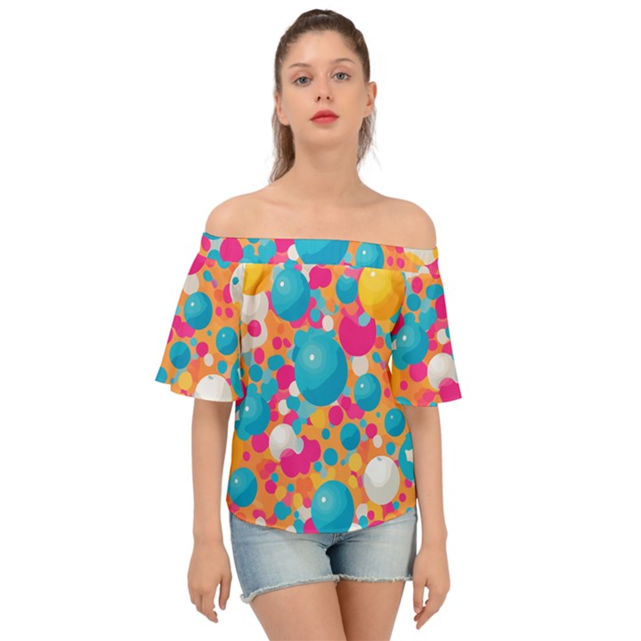 Circles Art Seamless Repeat Bright Colors Colorful Off Shoulder Short Sleeve Top