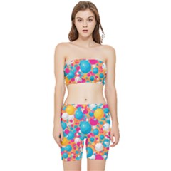 Circles Art Seamless Repeat Bright Colors Colorful Stretch Shorts And Tube Top Set