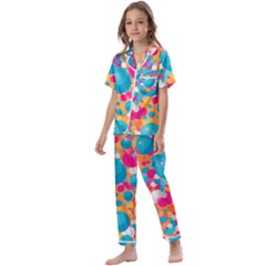Circles Art Seamless Repeat Bright Colors Colorful Kids  Satin Short Sleeve Pajamas Set