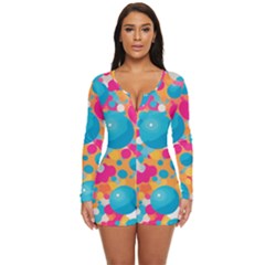 Circles Art Seamless Repeat Bright Colors Colorful Long Sleeve Boyleg Swimsuit by Maspions