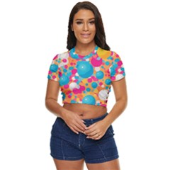 Circles Art Seamless Repeat Bright Colors Colorful Side Button Cropped T-shirt