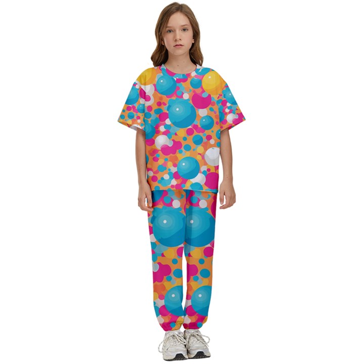 Circles Art Seamless Repeat Bright Colors Colorful Kids  T-Shirt and Pants Sports Set