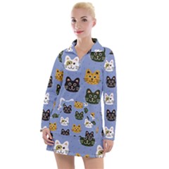 Cat Cat Background Animals Little Cat Pets Kittens Women s Long Sleeve Casual Dress