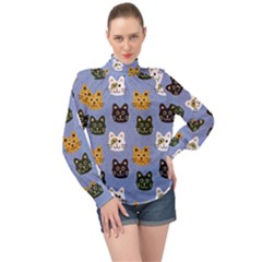 Cat Cat Background Animals Little Cat Pets Kittens High Neck Long Sleeve Chiffon Top