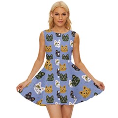 Cat Cat Background Animals Little Cat Pets Kittens Sleeveless Button Up Dress