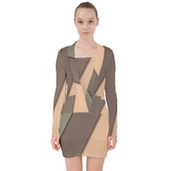 Abstract Texture, Retro Backgrounds V-neck Bodycon Long Sleeve Dress by nateshop