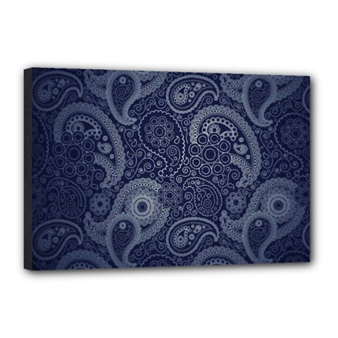Blue Paisley Texture, Blue Paisley Ornament Canvas 18  X 12  (stretched)