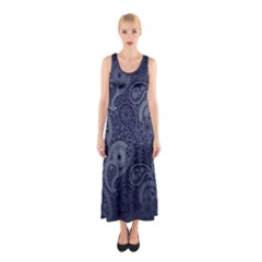 Blue Paisley Texture, Blue Paisley Ornament Sleeveless Maxi Dress