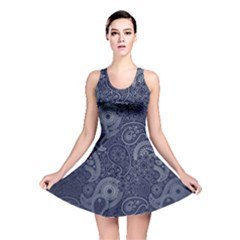 Blue Paisley Texture, Blue Paisley Ornament Reversible Skater Dress by nateshop