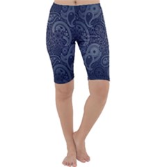 Blue Paisley Texture, Blue Paisley Ornament Cropped Leggings  by nateshop