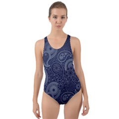 Blue Paisley Texture, Blue Paisley Ornament Cut-out Back One Piece Swimsuit