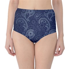 Blue Paisley Texture, Blue Paisley Ornament Classic High-waist Bikini Bottoms by nateshop