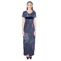 Blue Paisley Texture, Blue Paisley Ornament Short Sleeve Maxi Dress by nateshop