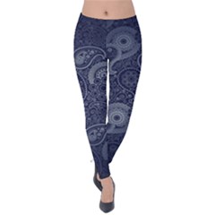 Blue Paisley Texture, Blue Paisley Ornament Velvet Leggings by nateshop