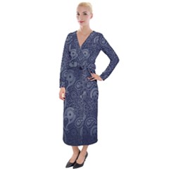 Blue Paisley Texture, Blue Paisley Ornament Velvet Maxi Wrap Dress by nateshop