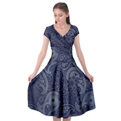 Blue Paisley Texture, Blue Paisley Ornament Cap Sleeve Wrap Front Dress by nateshop