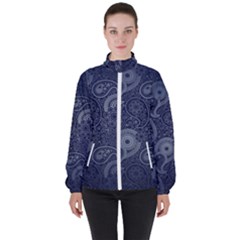 Blue Paisley Texture, Blue Paisley Ornament Women s High Neck Windbreaker by nateshop