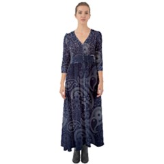 Blue Paisley Texture, Blue Paisley Ornament Button Up Boho Maxi Dress by nateshop