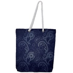 Blue Paisley Texture, Blue Paisley Ornament Full Print Rope Handle Tote (large) by nateshop