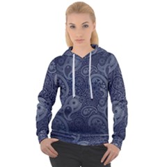 Blue Paisley Texture, Blue Paisley Ornament Women s Overhead Hoodie by nateshop