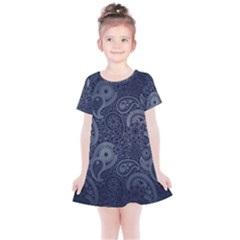 Blue Paisley Texture, Blue Paisley Ornament Kids  Simple Cotton Dress by nateshop