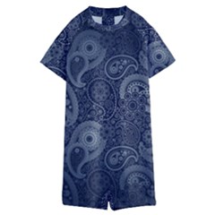 Blue Paisley Texture, Blue Paisley Ornament Kids  Boyleg Half Suit Swimwear by nateshop