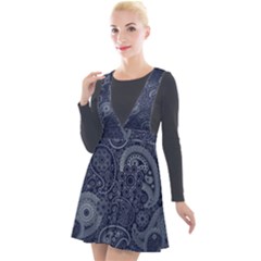 Blue Paisley Texture, Blue Paisley Ornament Plunge Pinafore Velour Dress by nateshop