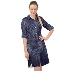 Blue Paisley Texture, Blue Paisley Ornament Long Sleeve Mini Shirt Dress by nateshop