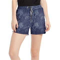 Blue Paisley Texture, Blue Paisley Ornament Women s Runner Shorts by nateshop