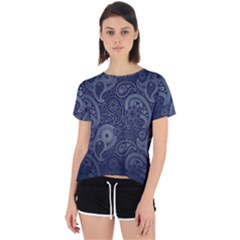 Blue Paisley Texture, Blue Paisley Ornament Open Back Sport T-shirt by nateshop