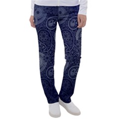 Blue Paisley Texture, Blue Paisley Ornament Women s Casual Pants by nateshop