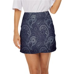 Blue Paisley Texture, Blue Paisley Ornament Mini Front Wrap Skirt