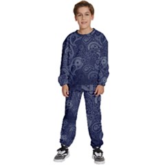 Blue Paisley Texture, Blue Paisley Ornament Kids  Sweatshirt Set by nateshop