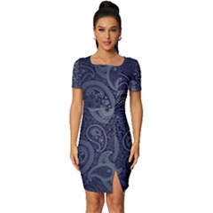 Blue Paisley Texture, Blue Paisley Ornament Fitted Knot Split End Bodycon Dress by nateshop