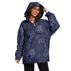 Blue Paisley Texture, Blue Paisley Ornament Women s Ski And Snowboard Waterproof Breathable Jacket