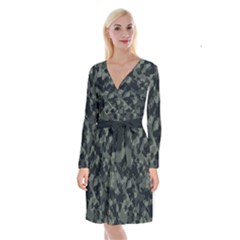 Camouflage, Pattern, Abstract, Background, Texture, Army Long Sleeve Velvet Front Wrap Dress by nateshop