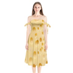 Cheese Texture, Yellow Cheese Background Shoulder Tie Bardot Midi Dress by nateshop