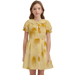 Cheese Texture, Yellow Cheese Background Kids  Bow Tie Puff Sleeve Dress by nateshop