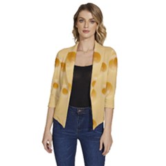 Cheese Texture, Yellow Cheese Background Women s Draped Front 3/4 Sleeve Shawl Collar Jacket