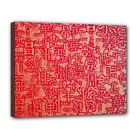 Chinese Hieroglyphs Patterns, Chinese Ornaments, Red Chinese Canvas 14  X 11  (stretched)